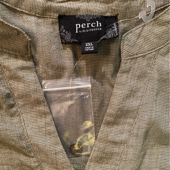 Perch By Blu Pepper Popover Shirt Olive Green Roll Tab Sleeve Women's Size 2XL - Picture 4 of 8